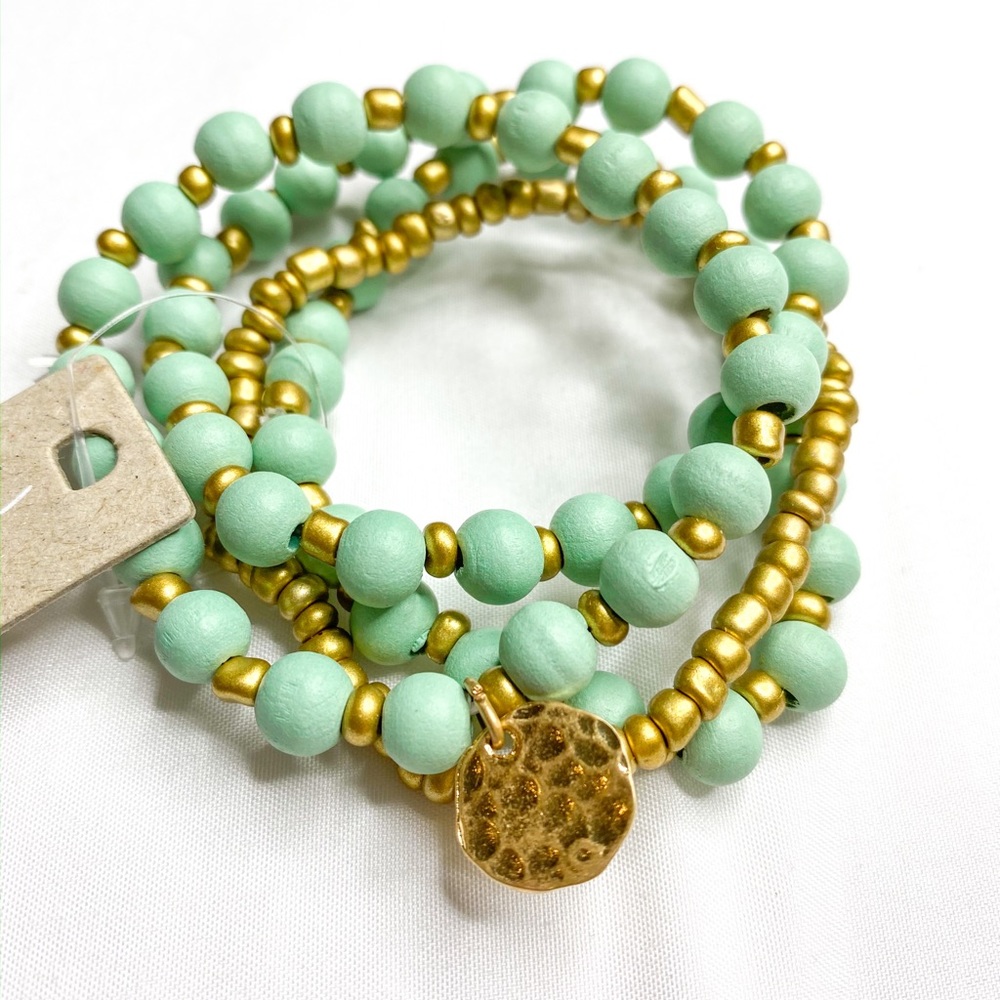 Wooden Mint Beaded Bracelet
